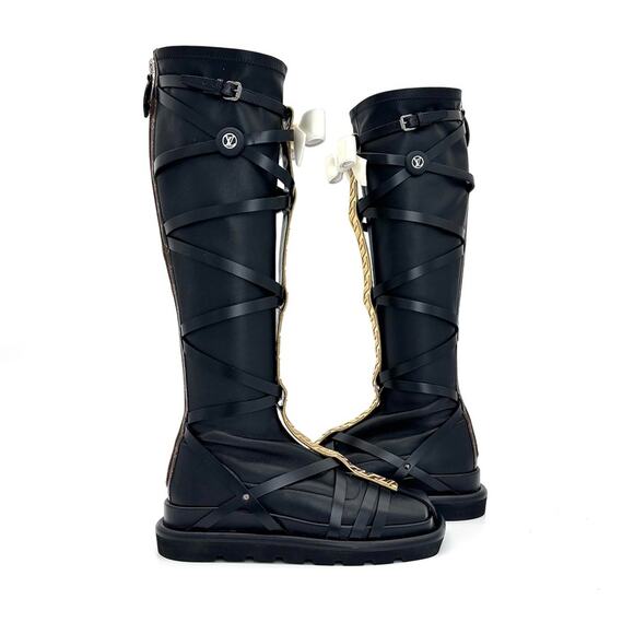 NIB Louis Vuitton A/W 2021 Runway Fornasetti LV Monogram Knee High Boots 37 - Picture 3 of 13
